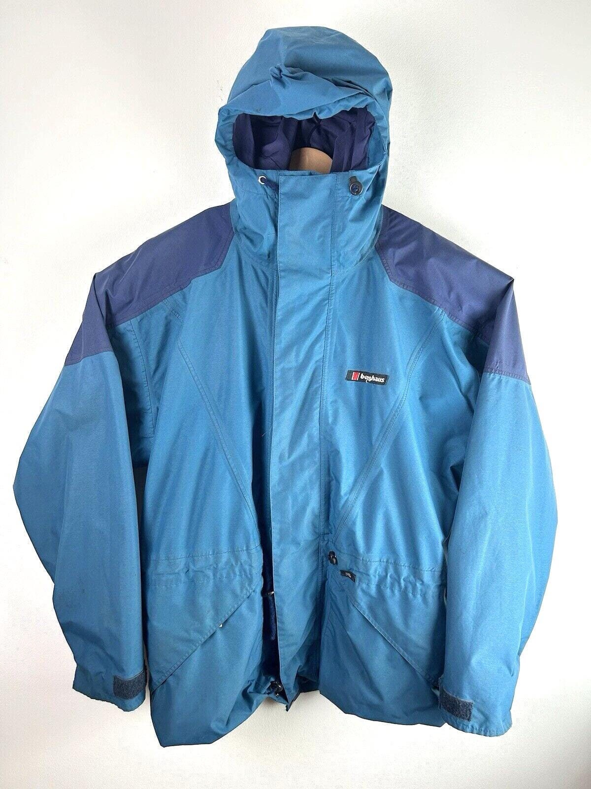 90s Berghuas Meru Jacket Vintage Goretex Blue Coat Hood 90s Berghuas Meru Jacket Vintage Goretex Blue Coat Hood