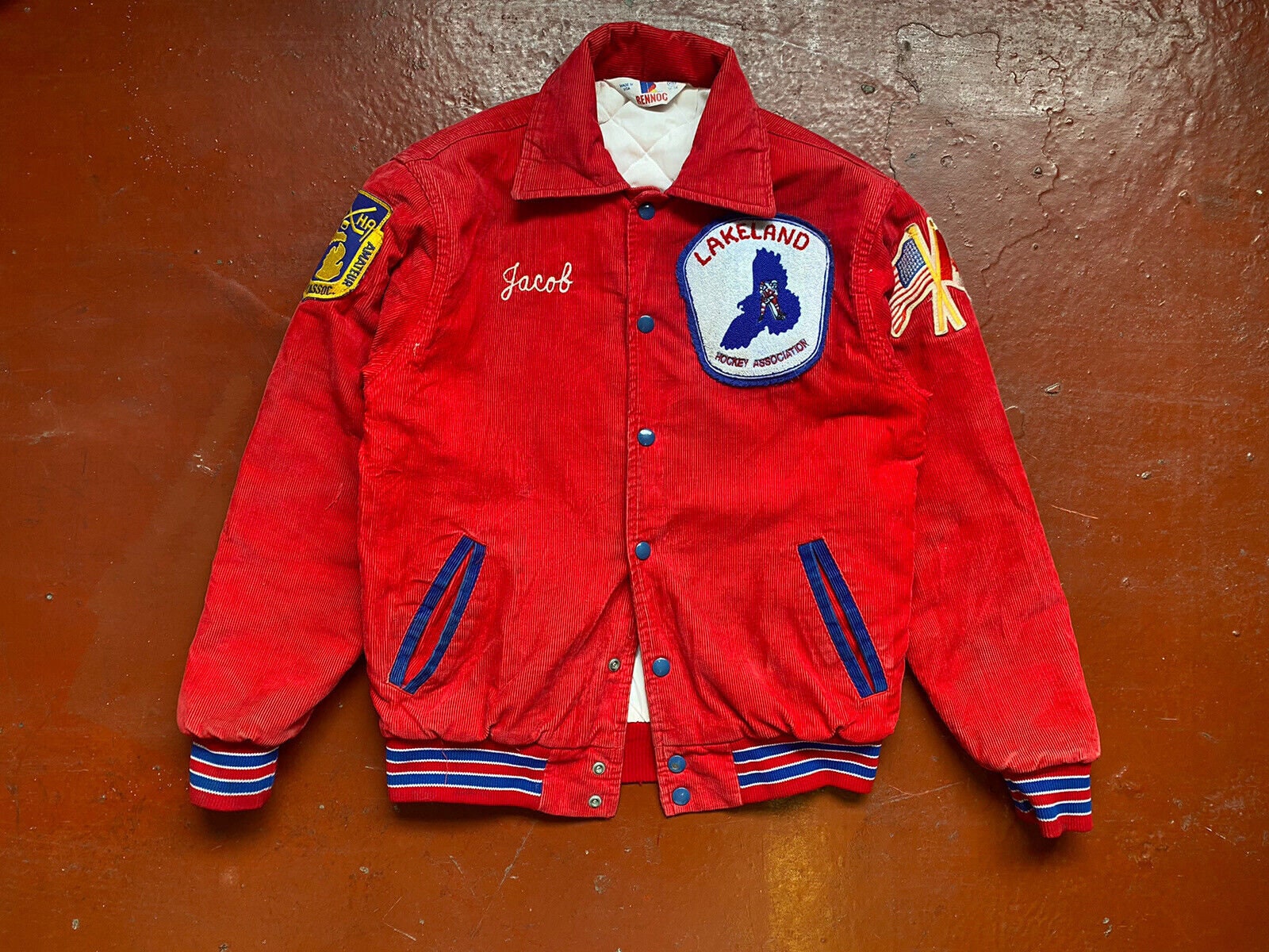 DeLong LIONS VTG Baseball Red White Blue Bomber Varsity Jacket USA