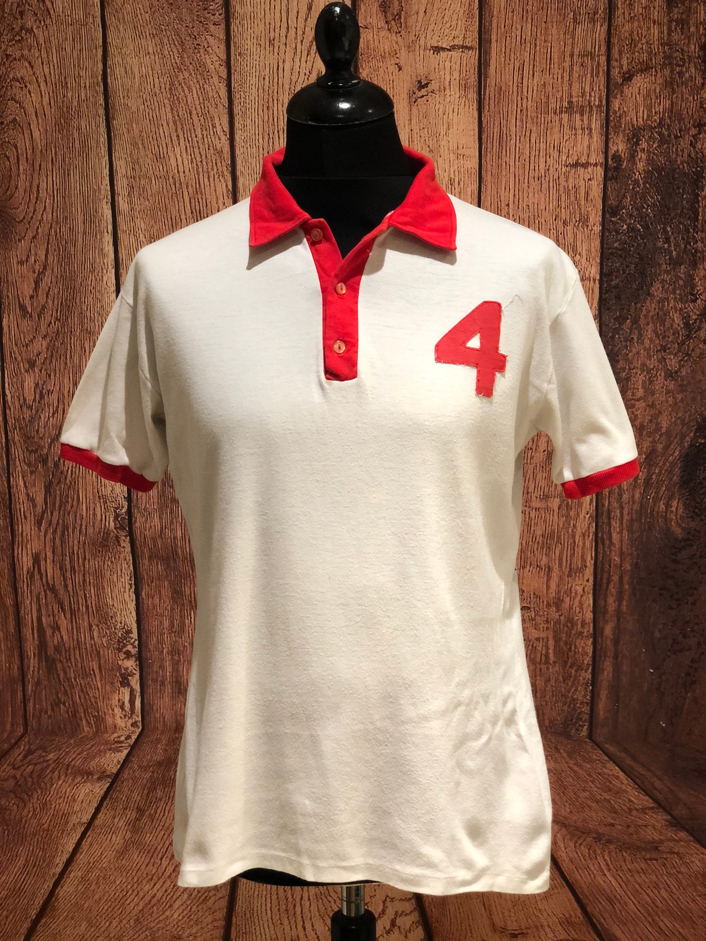 Image of 1970S 70S Soft Cotton Sports Ringer Tee Shirt Single Stitch Made in England Preppy Mod Vintage Letters Numbers Size Medium