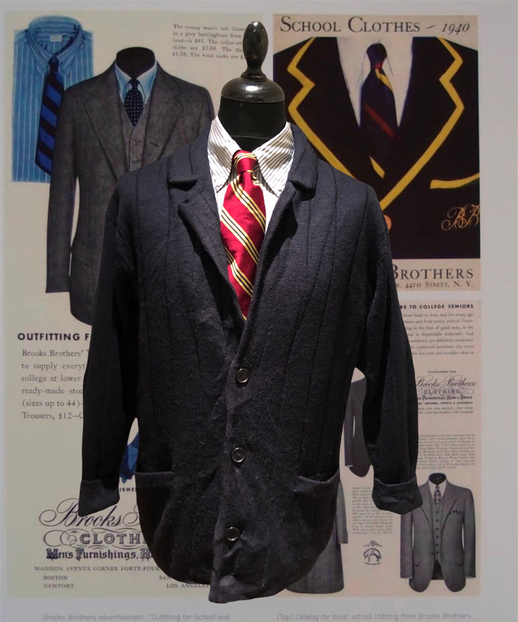 Image of 70S 1970S Brooks Brothers Knitted Navy Blazer Cardigan Sweater Pure Wool Made in Italy 60S Mod Ivy League Trad Usa Preppy Prep Smart Size M