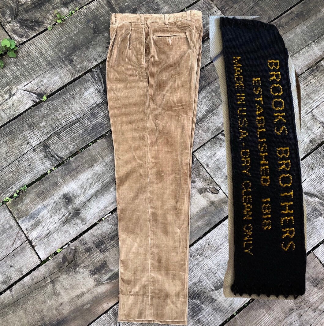 Image of 1970S 70S 80S Men’S Vintage Brooks Brothers Preppy Pleated Heavy Cord Trouser Trad Ivy League Prep Country Outdoors Tailored Gents W34" L34"