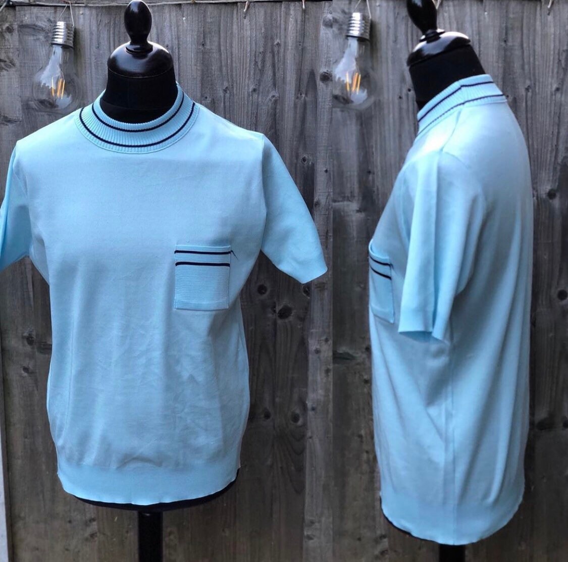 Image of 1960S 60S 70S Acrylic Turtleneck Trimmed Baby Blue Polo Ratpack Italian Gangster Mod Skinhead Like Gabicci Roberto Carlo Size Medium