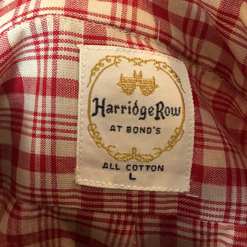 60s 1960s pure cotton check button down shirt by harridge Row ivy leauge trad mod skinhead size 16.5 16 size Large