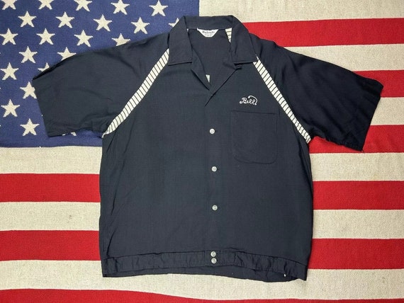 1950s Bowling Shirt Black Loop Collar Dunbrooke Chainstitched 
