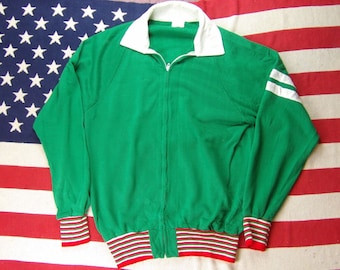 Giacca da ginnastica verde anni '70 con cerniera talon USA vintage sportswear discoteca taglia L