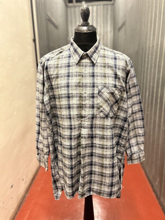 Vintage Pullover Workwear Shirt Half Placket Farmers Check Chore 