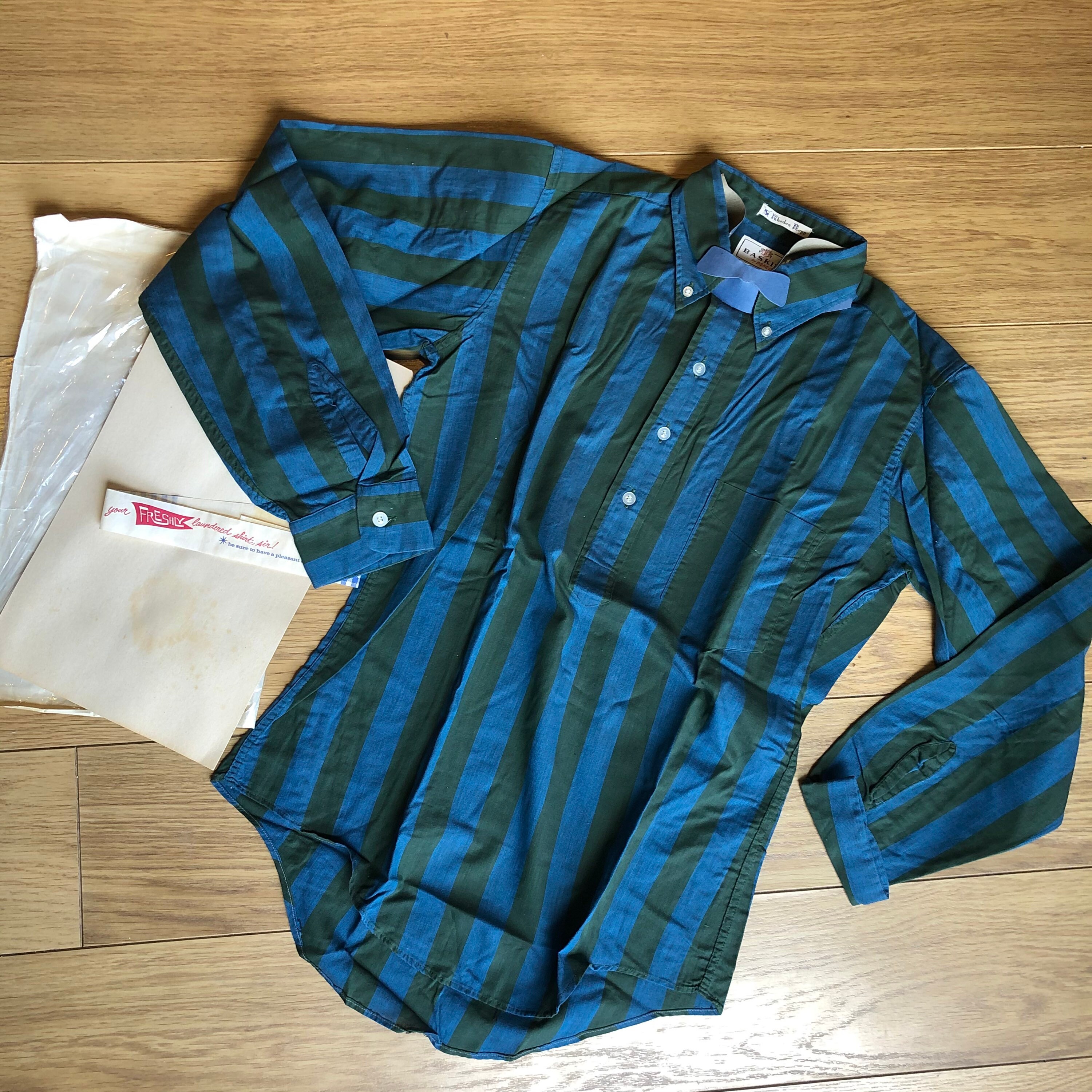 Image of 1950S 50S 60S Sealed in Laundry Bag Popover Striped Pullover Half Placket Button Down Candystripe Shirt Mod Ivy League Rockabilly Trad 14.5"