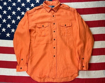 Polo Ralph Lauren orange linen safari shirt 90s vintage summer L