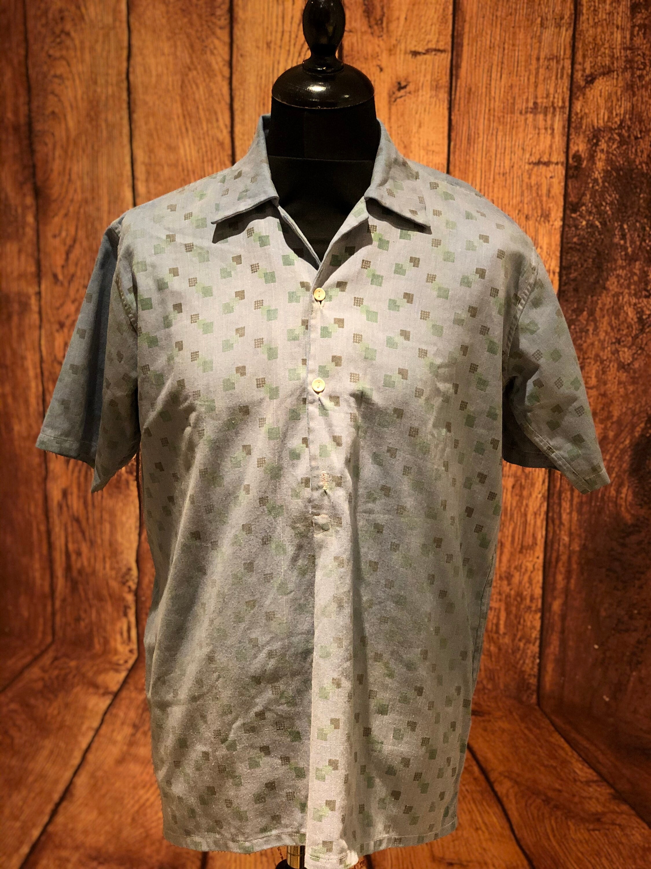 Image of 1930S 30S 40S Heavy Soft Cotton Geometric Print Handmade Pullover Shirt Chore Work Ww2 Rockabilly Beautifully Faded Size Med - Large