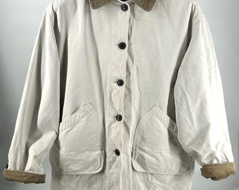 Chaqueta Lands End Barn con cuello de cordón, estilo utilitario, ropa de trabajo vintage de los 90, talla L para mujer.