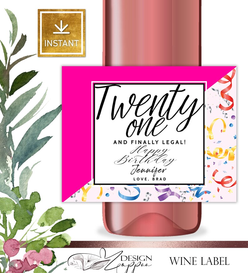 21st Birthday Wine Label editable label any ageinstant | Etsy