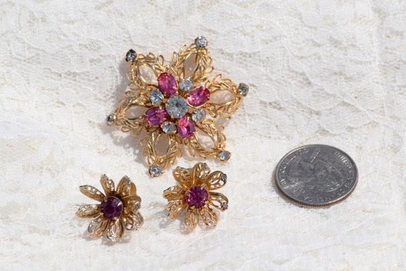 Scitarelli Flower Brooch and Earring Set // Vinta… - image 4