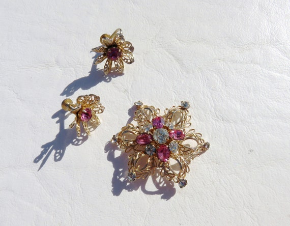 Scitarelli Flower Brooch and Earring Set // Vinta… - image 8