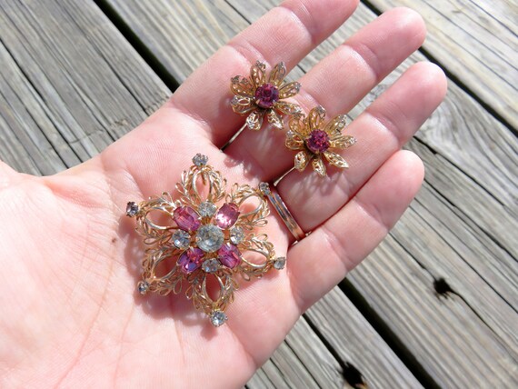 Scitarelli Flower Brooch and Earring Set // Vinta… - image 6