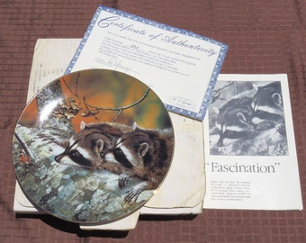 Woodland Friends Decorative Plate // 1989 Raccoon Plate // "Fascination" Woodland Friends Plate 1 Carl Brenders Artist