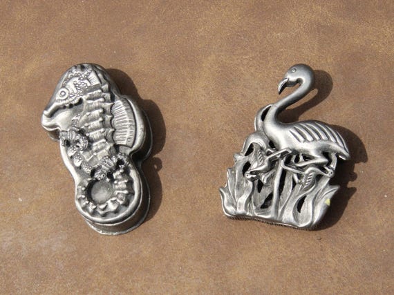 Vintage Pewter Torino Trinket Boxes / Torino Seahorse Jewelry Set / Torino Flamingo Jewelry Set / Torino Flamingo or Seahorse Trinket Box