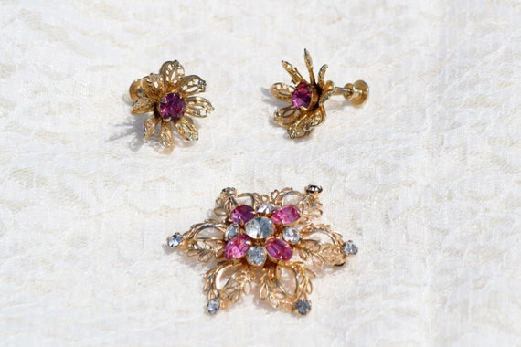 Scitarelli Flower Brooch and Earring Set // Vinta… - image 5