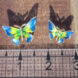 Pair of Two Vintage Butterfly Brooches // Blue & Green Enamel Butterfly Pins // Butterfly Jewelry