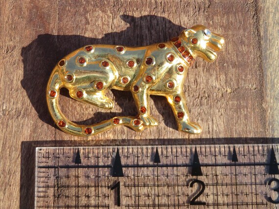 Vintage Gold Large Cat Brooch // Gold Leopard Brooch // Gold Jaguar Brooch // Gold Cheetah Brooch