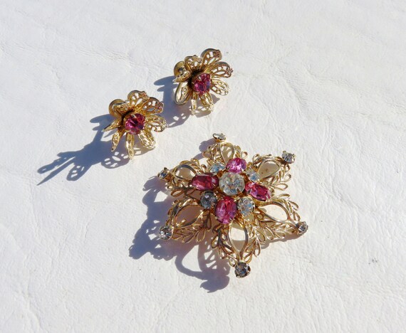 Scitarelli Flower Brooch and Earring Set // Vinta… - image 7