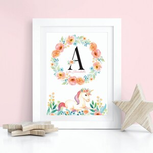 Unicorn Print, Name art, Newborn gift, Baby Girl gift, floral Art, Pink nursery decor, girls nursery print, personalised print, watercolour