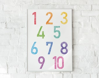 Playroom Decor, Rainbow Numbers Print, Educational Wall Art