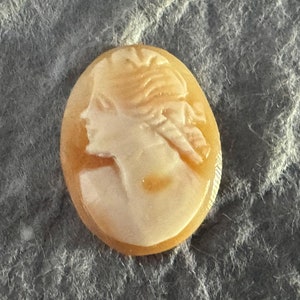 Vintage 20.5x16 mm Loose Real Shell Cameo, Small Cameo, Left Facing Woman Profile Genuine Hand Carved Shell Cameo