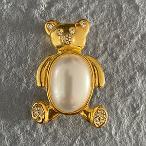 Vintage Teddybär Brosche, Große Faux Perle Bauch Cabochon Bär Brosche, Niedliche Weihnachts Teddy Bär Brosche Faux Perle Strass Bär Brosche