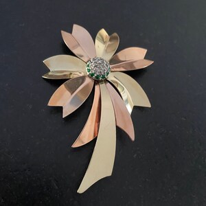 Vintage TAYLORD 12K Gold Filled Flower Brooch, Gold Plated Large Flower Floral Brooch., Mid Century Statement Rhinestone Flower Brooch.