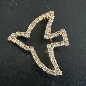 Vintage Taube Silhouette Strass Brosche, Taube Vogel Frieden Pin, Prong Set Strass Gold Ton Brosche, Tier Figural Open Work Brosche Pin