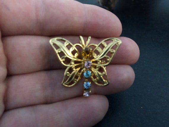 Vintage Butterfly Brooch / Pendant. Multi Color R… - image 4