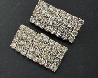 Vintage Rhinestone Shoe Clips, Prong Set Clear Rhinestone Rectangular Shoe Clips, Vintage Modern Shoe Accessory, Bag Clip, Bridal Accessory