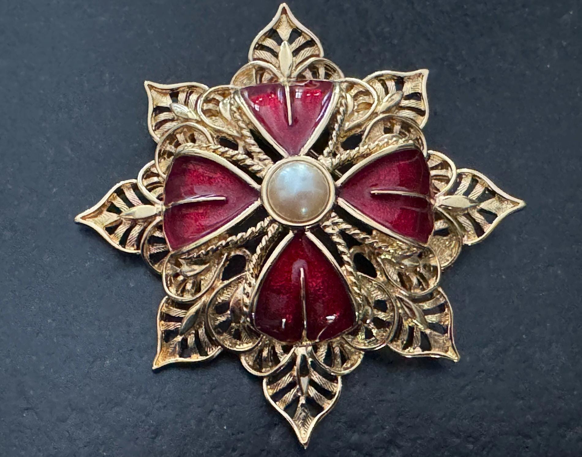 Vintage Red Cross Pin - Etsy