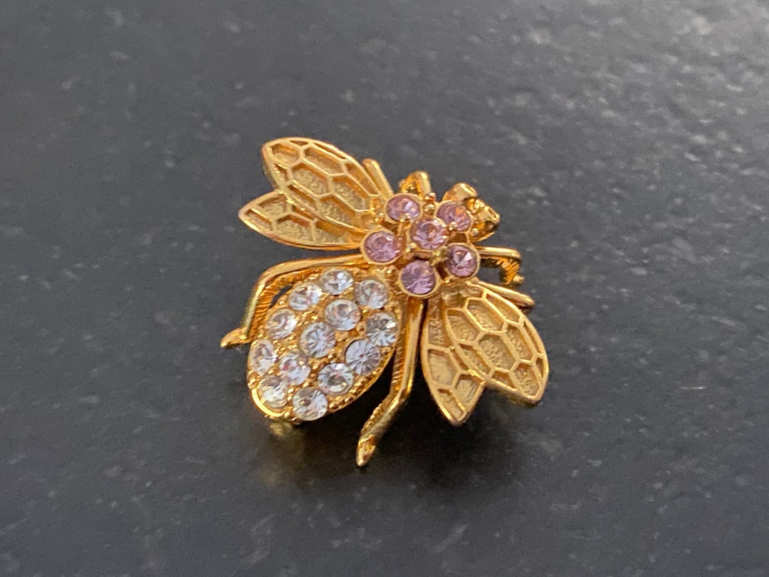 Vintage PSCO Insect Bug Brooch PSCO 1998 Signed Pink Clear Rhinestone ...