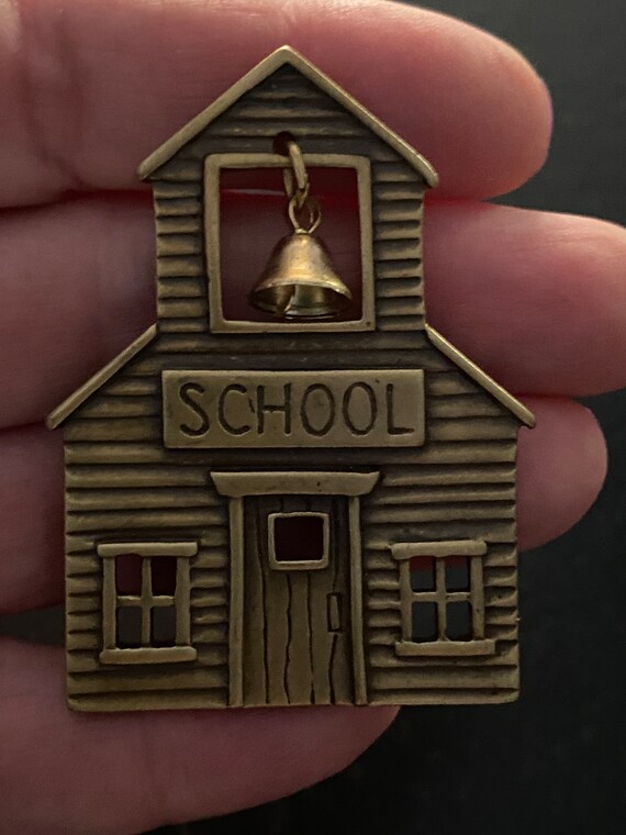 Vintage JJ School House With Dangle Bell Charm Br… - image 3