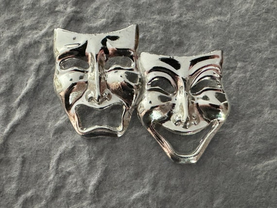 Vintage Comedy Tragedy Masks Brooch, Mask of Happ… - image 5