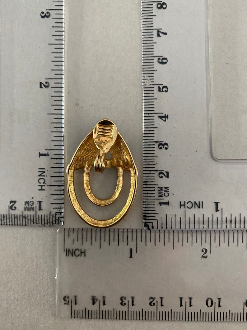 Signed Monet Abstract Gold Tone Earrings. Black Enamel Golden Metal Open Work Statement Earrings Vintage Monet Large Clip On Earrings