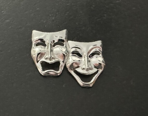 Vintage Comedy Tragedy Masks Brooch, Mask of Happ… - image 1