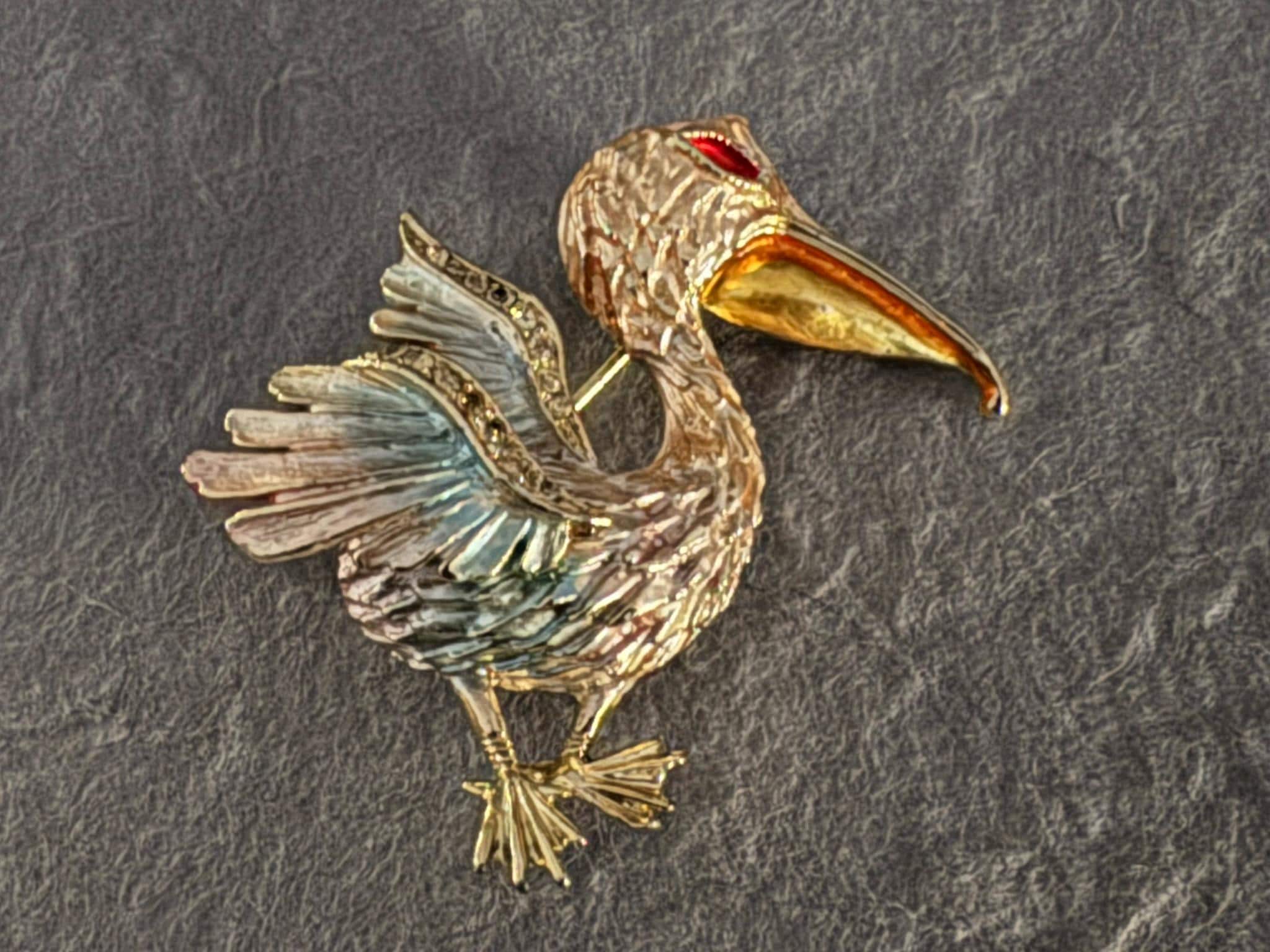 Broche Vintage Aux Pélicans - Résine - Occasion