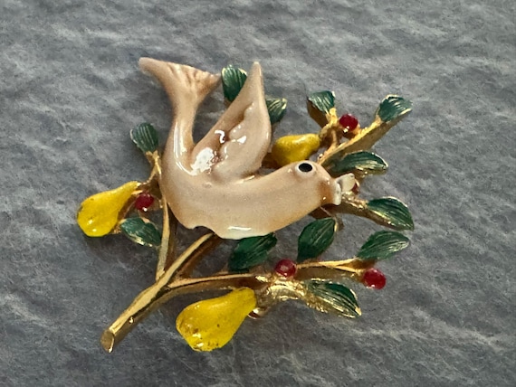 Vintage ART Signed Partridge in a Pear Tree Brooc… - image 5