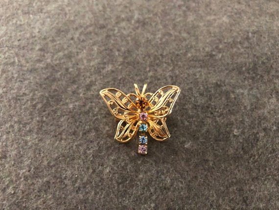 Vintage Butterfly Brooch / Pendant. Multi Color R… - image 2