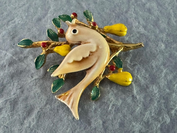 Vintage ART Signed Partridge in a Pear Tree Brooc… - image 4