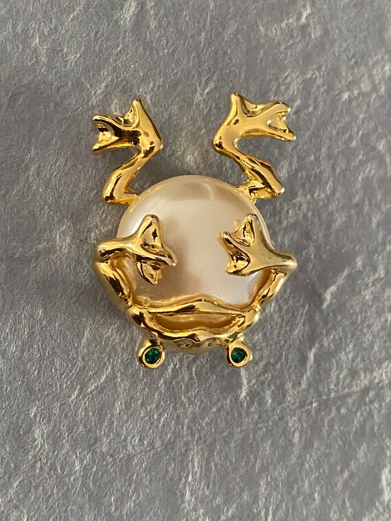 Vintage Frog or Toad Brooch with Faux Pearl Belly… - image 3