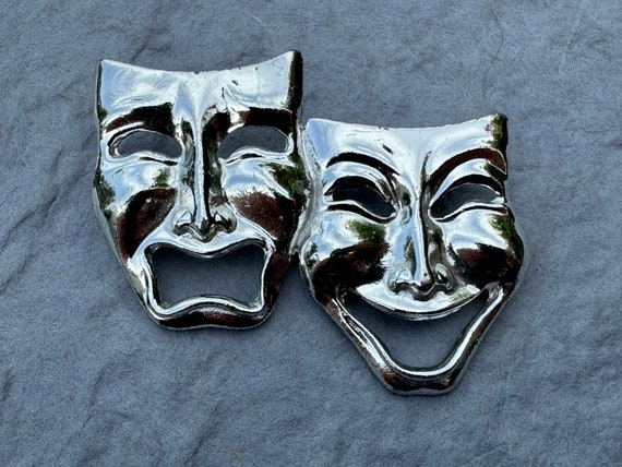 Vintage Comedy Tragedy Masks Brooch, Mask of Happ… - image 6