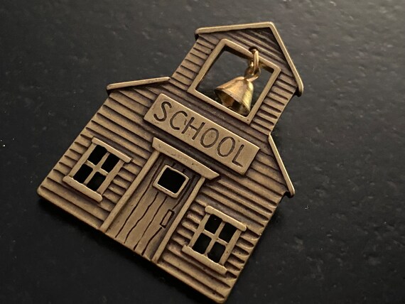 Vintage JJ School House With Dangle Bell Charm Br… - image 4
