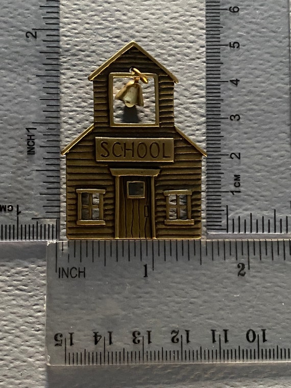 Vintage JJ School House With Dangle Bell Charm Br… - image 9