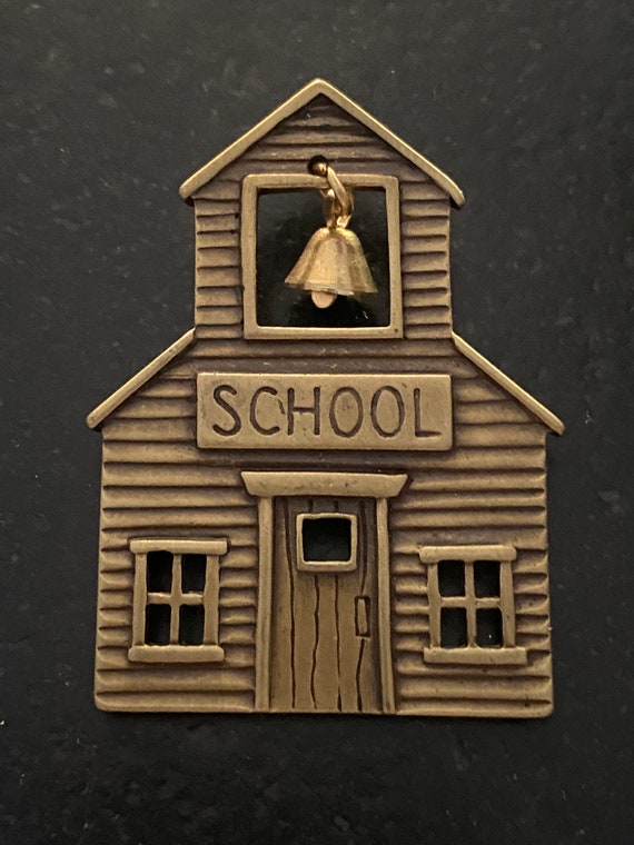 Vintage JJ School House With Dangle Bell Charm Br… - image 2