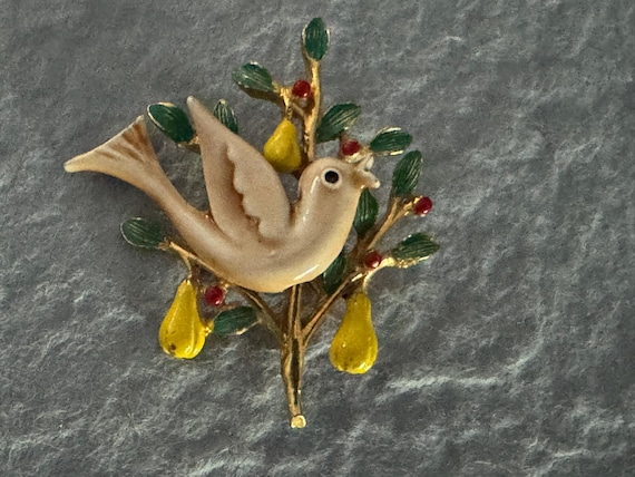 Vintage ART Signed Partridge in a Pear Tree Brooc… - image 6