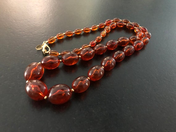 Joan Rivers Signed Amber Color Lucite Bead Long Ne