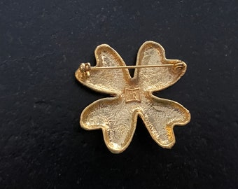 Broche Vintage Or Avec Cristaux Bleu-vert - Travail Fin En Relief, Pièce Unique